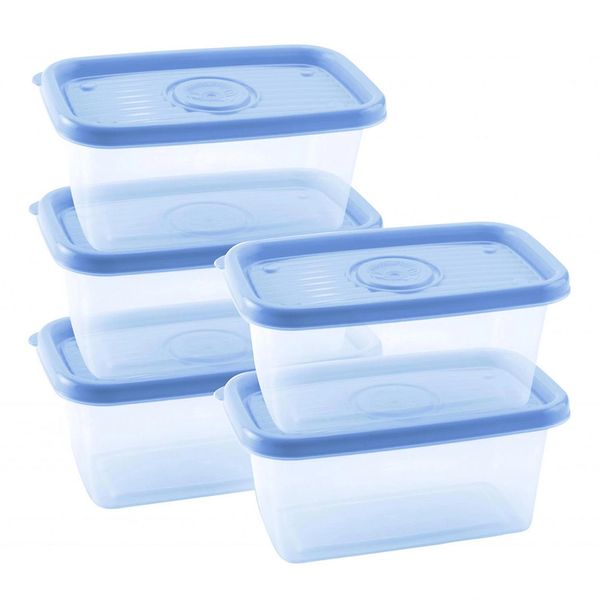 Conjunto de Potes Pop Retangular 380ml 5 Peças Azul Plasutil Conjunto de Potes Pop Retangular 380ml 5 Peças Azul Plasutil