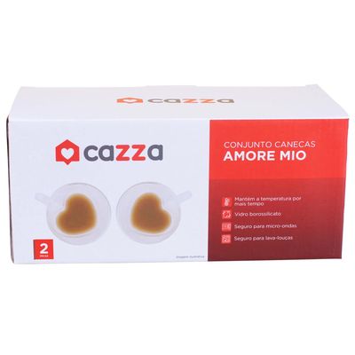 Conjunto de Canecas Cazza Amore Mio em Vidro 2 Peças 240ml