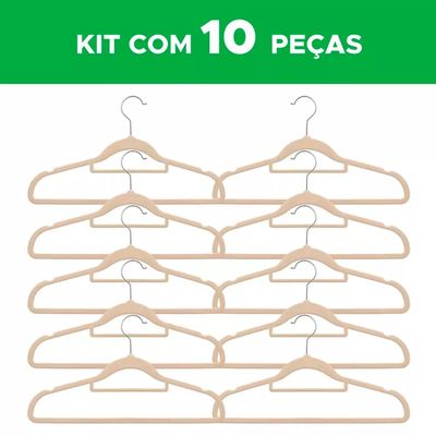 Conjunto de Cabides de Veludo Santana Bege com 10 Unidades