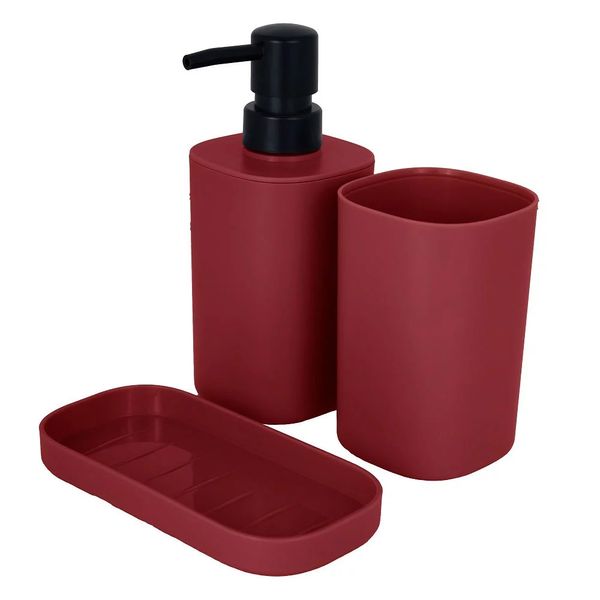 Kit para Pia de Banheiro Lavabo Rayco em Plástico Vermelho 3 Peças Kit Para Pia De Banheiro Rayco Com 3 peças Vermelho