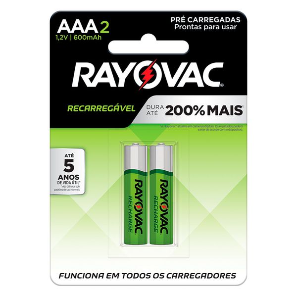 Pilha Palito Recarregável Rayovac AAA 600mAh com 2 Unidades Pilha Palito Recarregável Rayovac AAA 600mAh com 2 Unidades