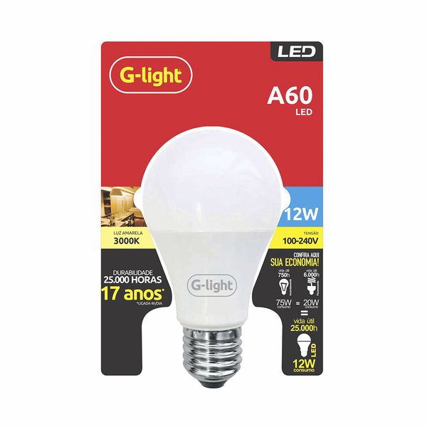 Lâmpada Led G-Light A60 12w 3000k Bivolt E27