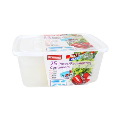 Conjunto de Potes São Bernardo Multiclick em Plástico Quadrado com 25 Peças - Item Sortido