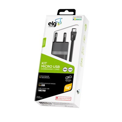 Kit Carregador de Parede ELG KT510WC Universal USB + Micro USB Preto 1m