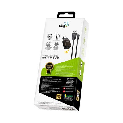Kit Carregador de Parede ELG KT510WC Universal USB + Micro USB Preto 1m