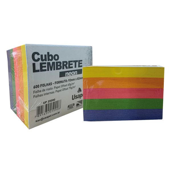 Cubo Bloco de Papel Lembrete Usapel Colorido Neon 600 Folhas