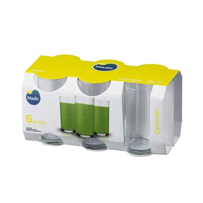 Jogo de Copos Long Drink Nadir Figueredo Cylinder em Vidro Transparente 6 Peças 300ml