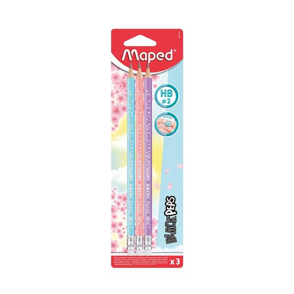 Lápis Grafite Maped Black Peps HB Nº2 com Borracha 3 Unidades Cores Diversas - Item Sortido