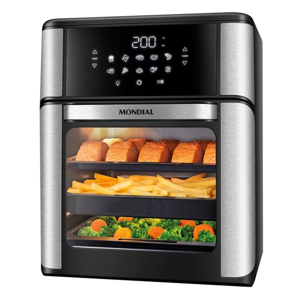 Fritadeira Elétrica Air Fryer Mondial Forno Oven AFON-12L-BI-BC 12L Preta/Inox - 110V Fritadeira Elétrica Air Fryer Mondial Forno Oven AFON-12L-BI-BC 12L Preta/Inox - 110V