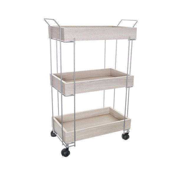 Carrinho Organizador Multiuso Metaltru em Aço e Madeira Prata Carrinho Organizador Multiuso Metaltru em Aço e Madeira Prata