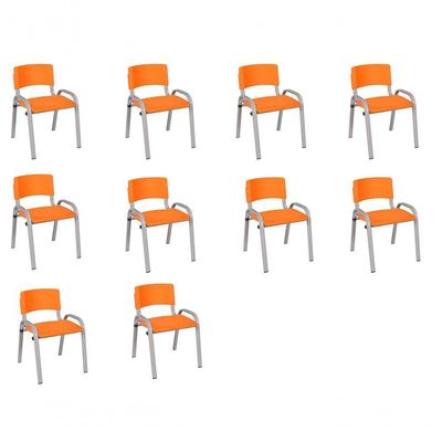 Kit 10 Cadeira Iso Infantil Creche, Escola Base Cinza Laranja
