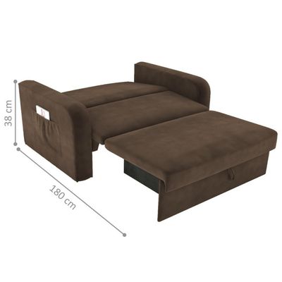 Sofá Cama Com Baú 2 Lugares Harry Veludo Marrom