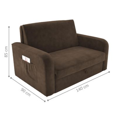 Sofá Cama Com Baú 2 Lugares Harry Veludo Marrom