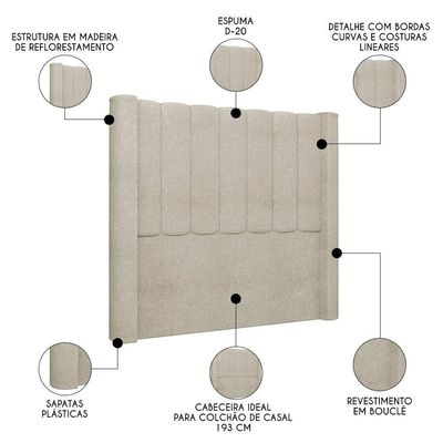 Cabeceira Casal King Cama 195cm Claire I02 Bouclê Bege - Mpozenato