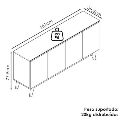 Balcao Buffet Ares 4 Portas 161 Cm Nature Tebar Nature