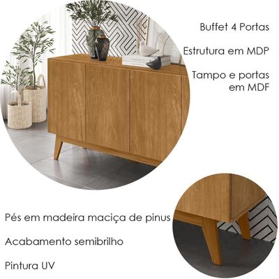 Balcao Buffet Ares 4 Portas 161 Cm Nature Tebar Nature