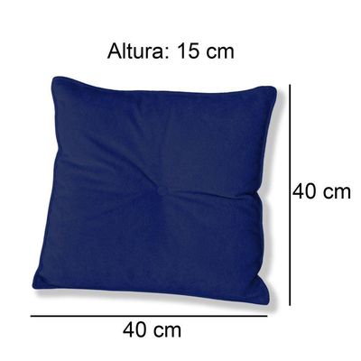 Almofada Quadrada Tina Com Botão Central Boucle - 7 Decor Azul Marinho