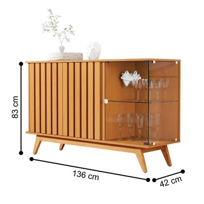 Buffet Ripado Com 3 Portas E Base De Madeira Paris Nature