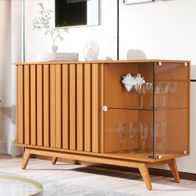 Buffet Ripado Com 3 Portas E Base De Madeira Paris Nature
