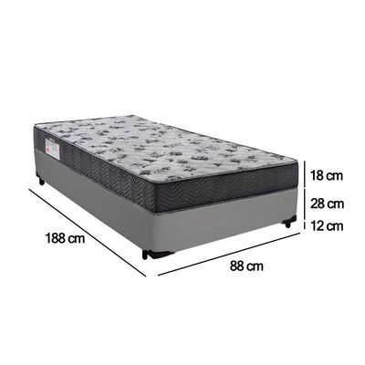 Cama Box Solteiro Sintético + Colchão De Molas Ensacadas - Serene - 88x188x58cm Cor:cinza