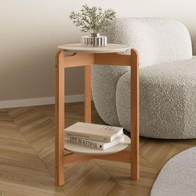 Mesa Lateral 3 Pés Bornemouth Off White/cedro