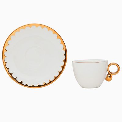Jogo de 6 xícaras para café Wolff 18060 Egg branca e dourado 90 ml em porcelana