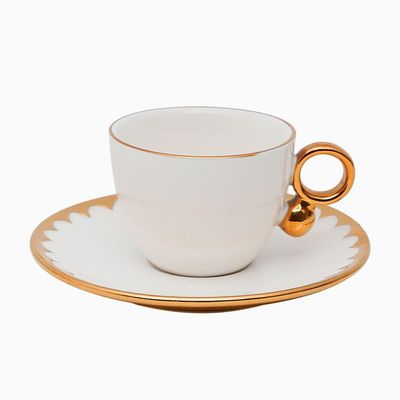 Jogo de 6 xícaras para café Wolff 18060 Egg branca e dourado 90 ml em porcelana