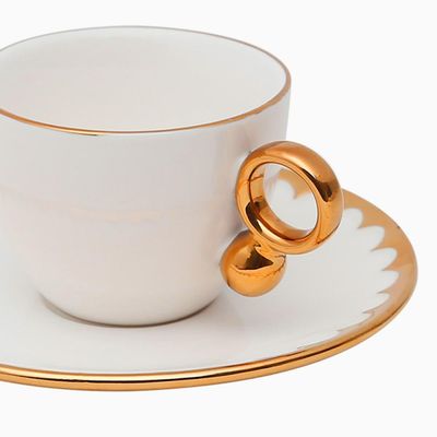 Jogo de 6 xícaras para café Wolff 18060 Egg branca e dourado 90 ml em porcelana