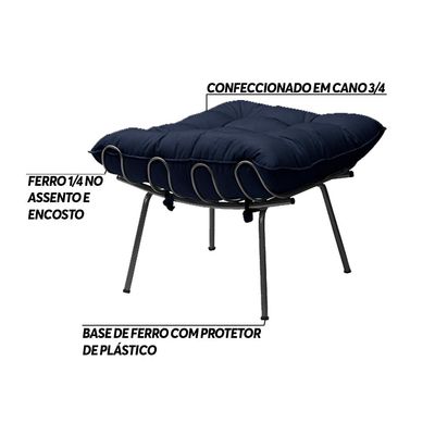Kit 2 Puff Decorativo Sala de Estar Abel Pés Preto Veludo Azul - Gran Belo