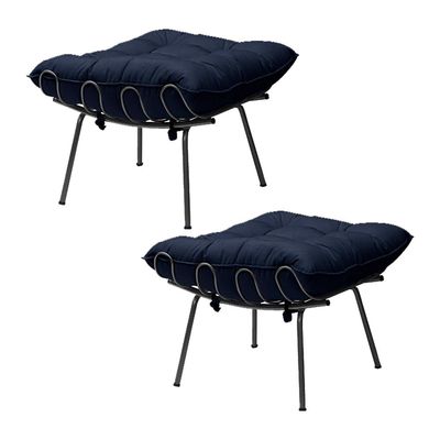 Kit 2 Puff Decorativo Sala de Estar Abel Pés Preto Veludo Azul - Gran Belo