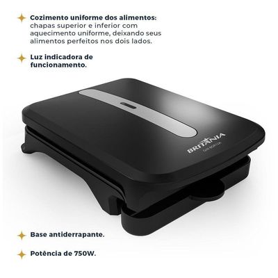 Grill Britânia 750W 2 Sanduiches Chapas Antiaderentes BGR12A 220V