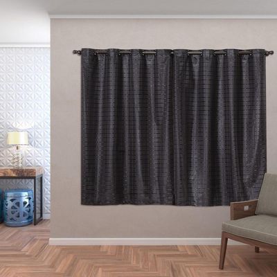 Cortina Blackout Pvc Com Tecido Voil Xadrez 2,80 M X 1,60 M - sofisticado na cor Preto