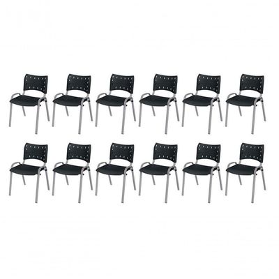 Cadeira Iso Base Cinza Escola, Escritório Preto Kit 12 Un
