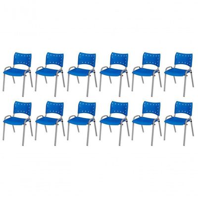 Cadeira Iso Base Cinza Escola, Escritório Azul Kit 12 Un