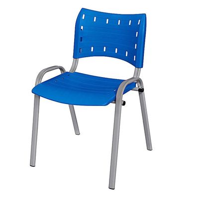 Cadeira Iso Base Cinza Escola, Escritório Azul Kit 12 Un