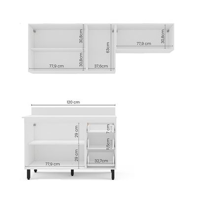 Cozinha Completa com Tampo Meena 6 Portas 3 Gavetas Azul e Branca