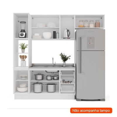 Cozinha Compacta Sem Tampo com Rodapé Amara 8 Portas 3 Gavetas Azul e Branca