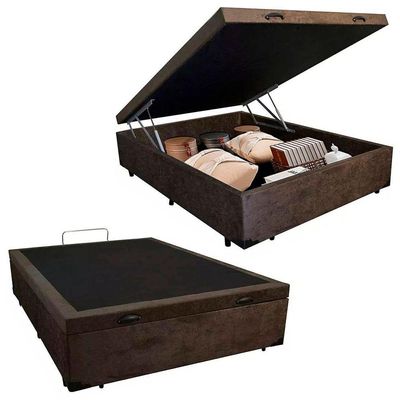 Cama Box Baú Casal Suede + Colchão De Molas Ensacadas Sereneprime 138x188x62cm Marrom