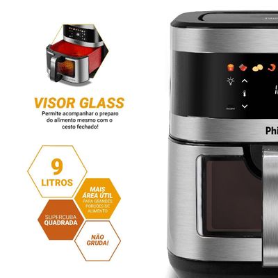 Air Fryer Philco 9L Visor Glass Painel Digital PAF90C 220V