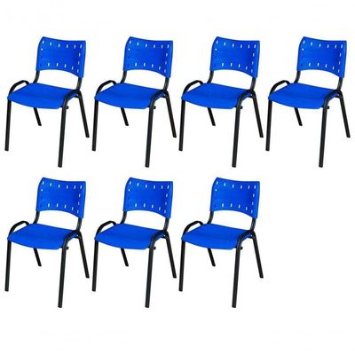 Cadeira Iso Base Preto Igreja, Escola, Escritório - Azul Kit 7 Peças
