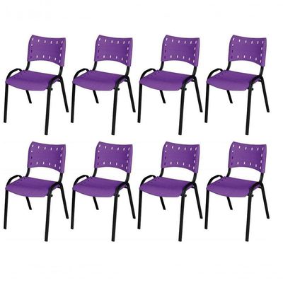 Cadeira Iso Base Preto Igreja, Escola, Escritório - Violeta Kit 8 Peças