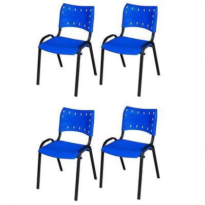 Cadeira Iso Base Preto Igreja, Escola, Escritório - Azul - Kit 4 Peças