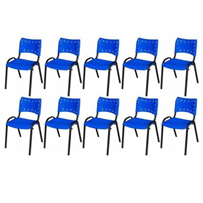 Cadeira Iso Base Preto Igreja, Escola, Escritório - Azul - Kit 10 Peças