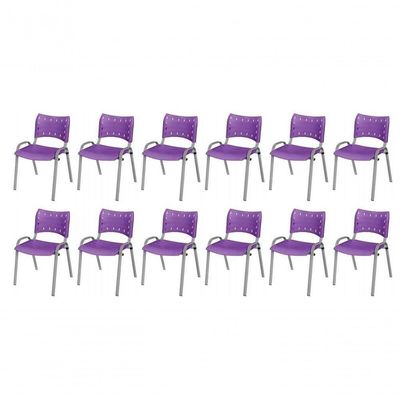 Cadeira Iso Base Cinza, Igreja, Escola, Escritório -violeta Kit 12 Peças