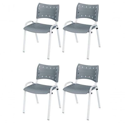 Cadeira Iso Base Branco Igreja, Escola, Escritório - Cinza Kit 4 Peças