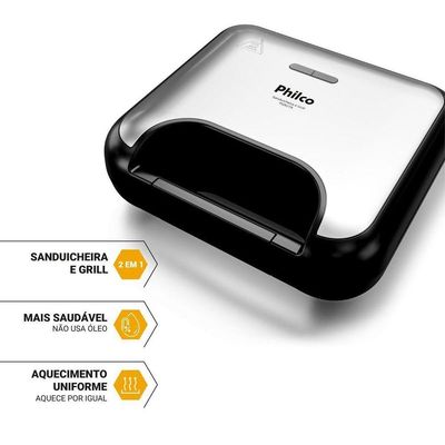 Sanduicheira E Grill Philco Inox 2 Em 1 PGR27A 750W 220V