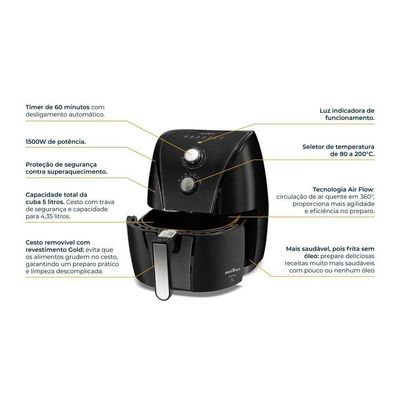 Air Fryer Britânia 5L Antiaderente Gold 1500W BAF45A 220V