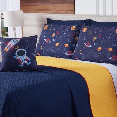 Cobre Leito Astronauta Queen 7 Pecas - Azul-amarelo - padrão de fabricação alto