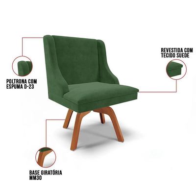Kit 8 Cadeiras Estofadas Giratória Para Sala De Jantar Lia Suede Verde - Ibiza