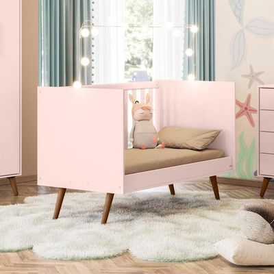 Conjunto Quarto Infantil Retro Berço E Comoda Jacarta Rosa